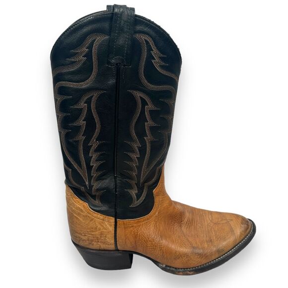 Vintage Tony Lama Cowboy Western Boots Men\'s 8 EE 2E Brown Black Pull On 6173 main image 5
